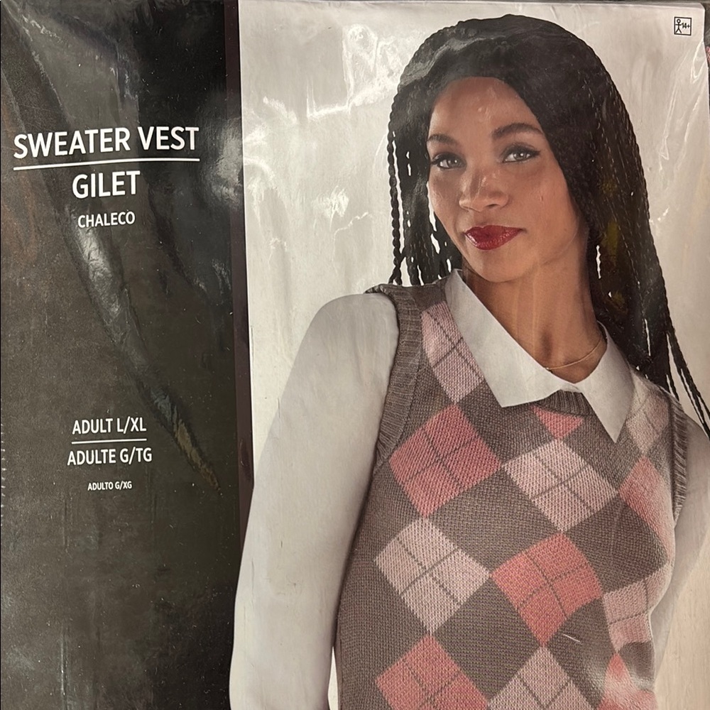 Plaid Sweater Vest - Pink and Gray
